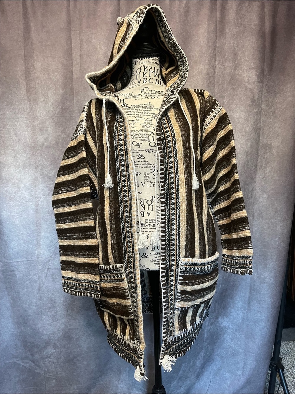 Women’s Hooded Baja Jacket in Brown & Cream Stripes